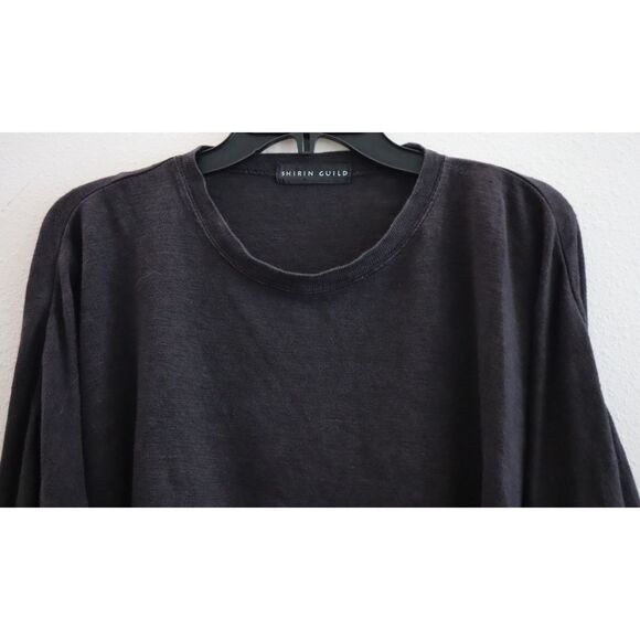 Shirin Guild Women's Sz S US Black Linen Boxy Cropped 3/4 Sleeve Shirt Top - Picture 5 of 6